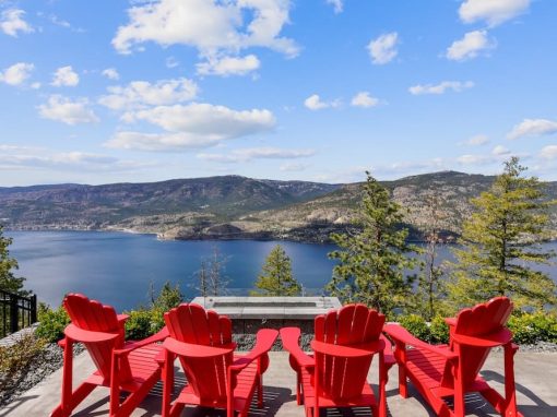 Red Sky looking across lake from deck red adirondacks