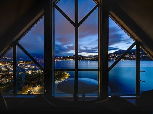 Sunset Road angled loft room at night