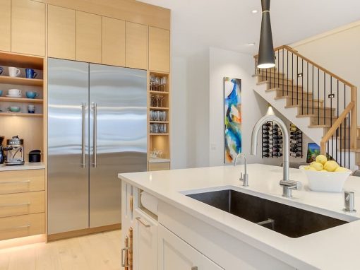 Cadder kitchen with wine cabinet