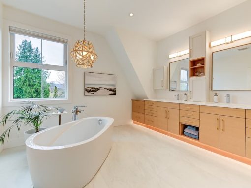 Cadder standalone tub in large bathroom