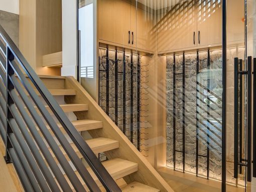 Beacon Hill wine cellar next to staircase
