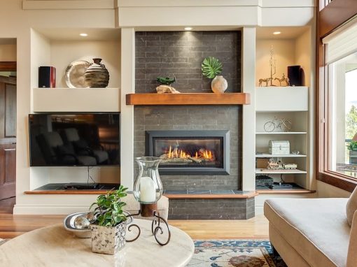 Capistrano fireplace near couch