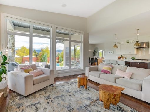 Harrogate beige living room and windows to pool
