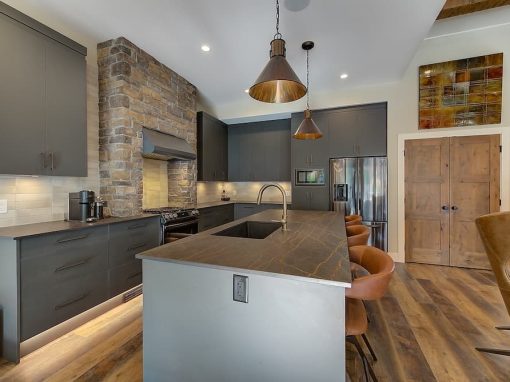 Long grey contemporary kitchen